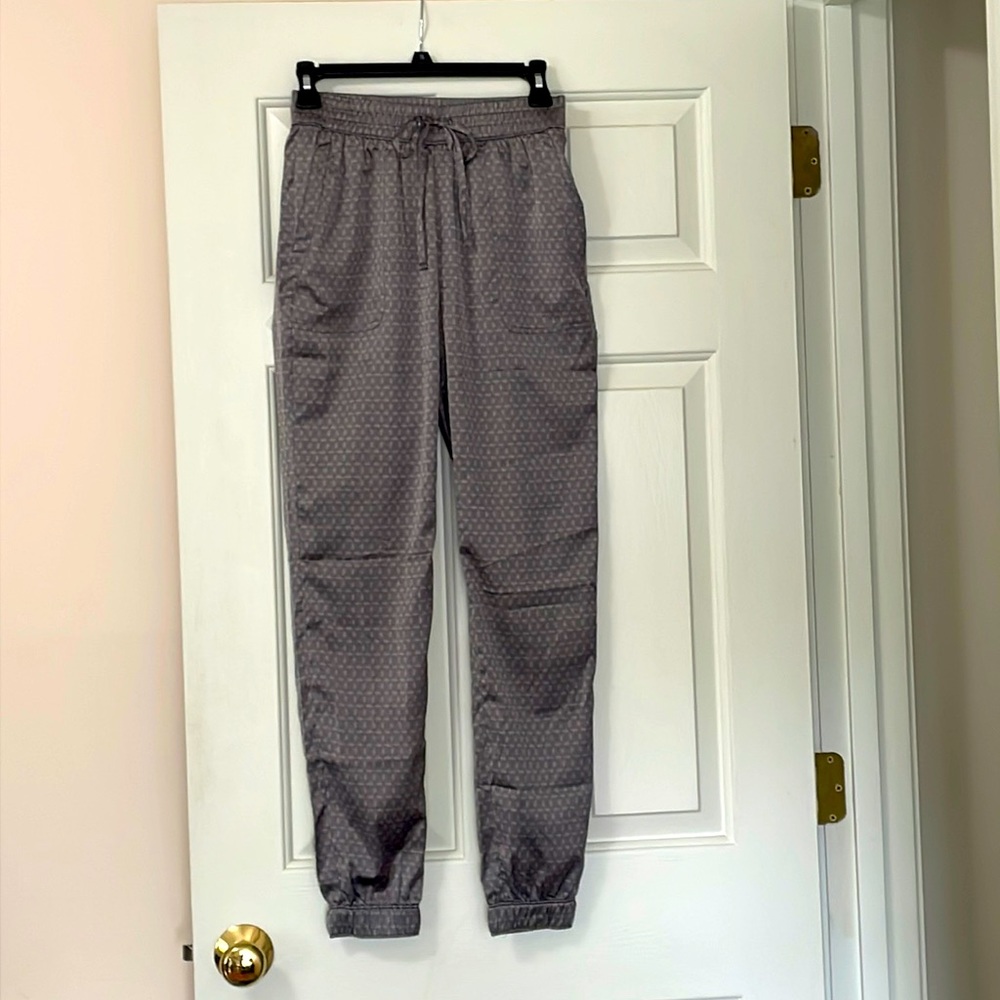 Hollister XS silky pants-light gray and light violet pattern.